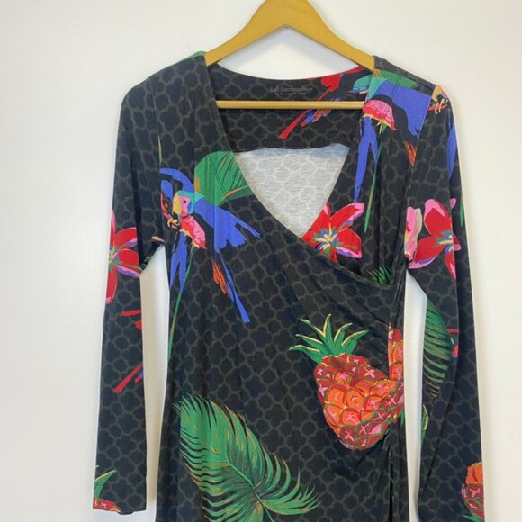 Soft Surroundings Wear Anywhere Tropical Floral Bird Faux Wrap Maxi Dress - Picture 6 of 16